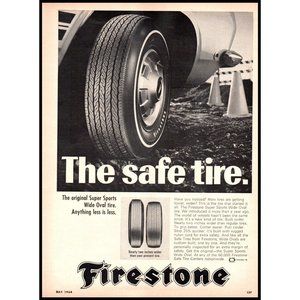 1968 Firestone Wide Oval The Safe Tire Vintage Print Ad Pylon Road Cone Wall Art
